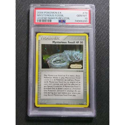 PSA 10 - Mysterious Fossil 79 Swirl Reverse Holo - Legend Maker Pokemon - POP 7