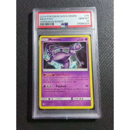 PSA  10 - Mewtwo 075 - Non-Holo - 2019 Unbroken Bonds - Pokemon