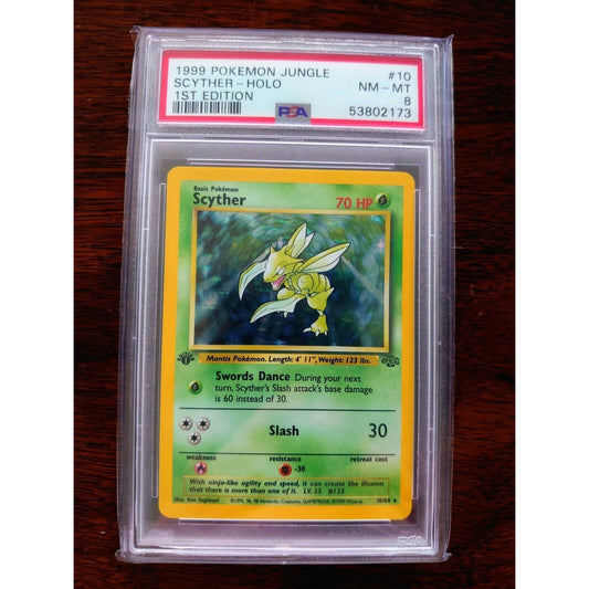 Pokemon - Scyther 10/64 - Holo - 1st Edition Jungle - Graded PSA 8 - NM-MT