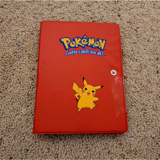 Vintage Pokeman Red Pikachu Binder Card Holder  4 Pocket Sleeves - No Snap Strap