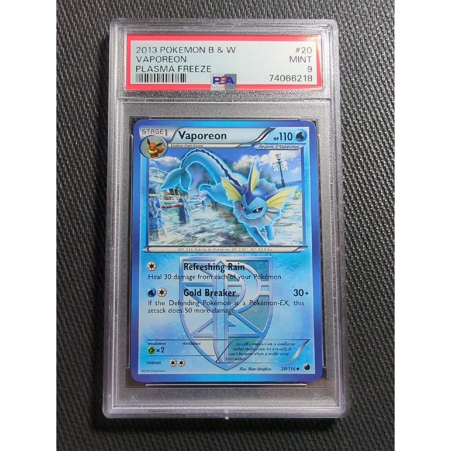 PSA 9 - Vaporeon 20 - 2013 Plasma Freeze - Pokemon